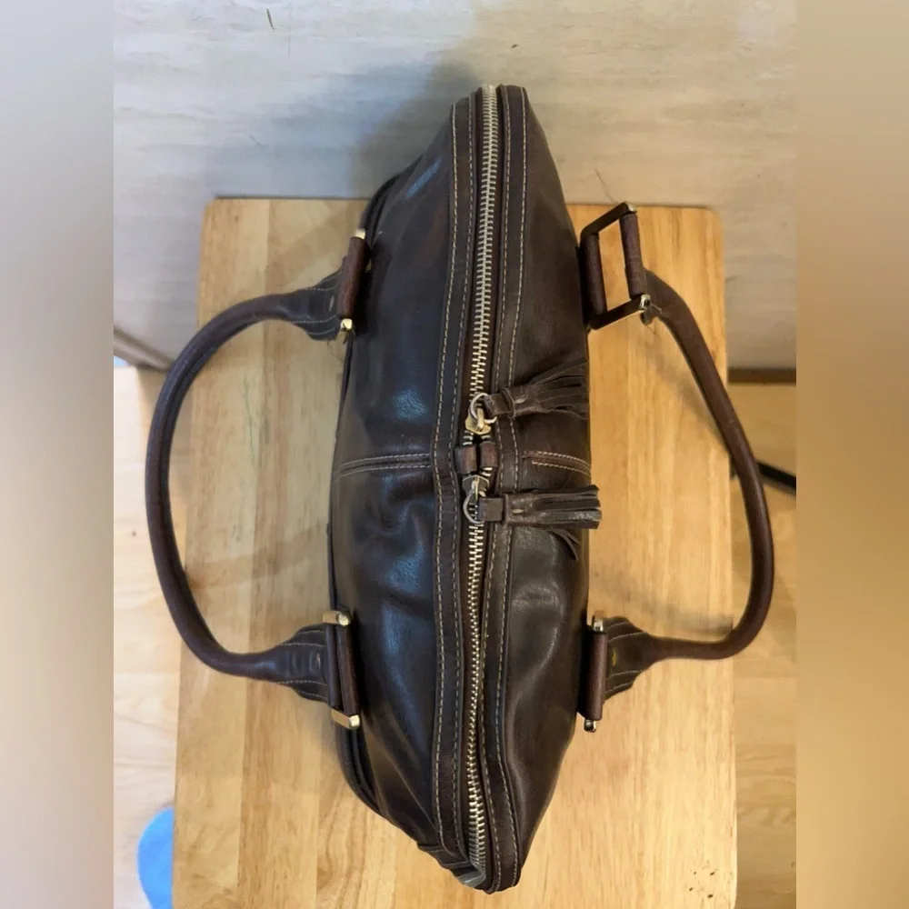 Vintage Liz Claiborne Women’s Dark Brown Leather Satchel with Dual Top Handles